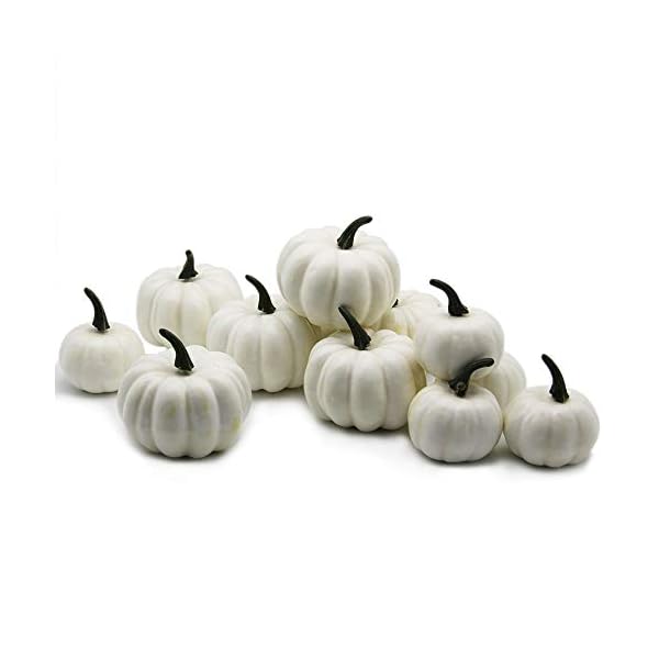 Yofit 12 peças de decorações de mesa de ação de graças Abóboras artificiais, mini abóboras de plástico falsas, conjunto de abóboras de espuma de simulação realista decorações de mesa de ação de amigos (branco)