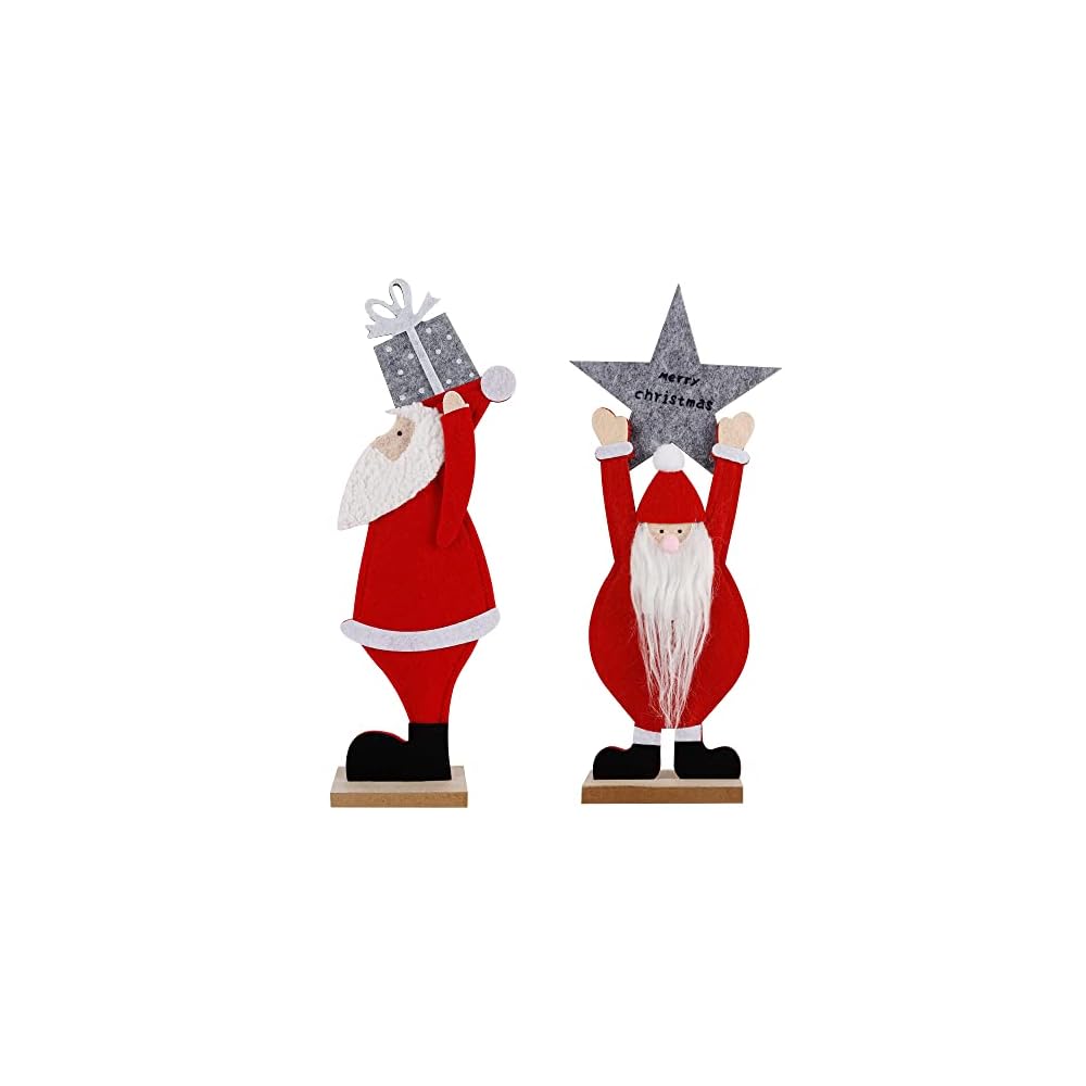 winemana Set of 2 Christmas Table Decorations Santa, 12" x 5" Santa Claus Ornaments with Gift Box and Merry Christmas Sign, Perfect for Indoor Home Kitchen Fireplace Office Holiday Party Xmas Gift