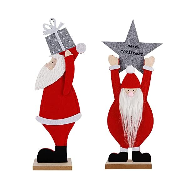winemana Set of 2 Christmas Table Decorations Santa, 12" x 5" Santa Claus Ornaments with Gift Box and Merry Christmas Sign, Perfect for Indoor Home Kitchen Fireplace Office Holiday Party Xmas Gift