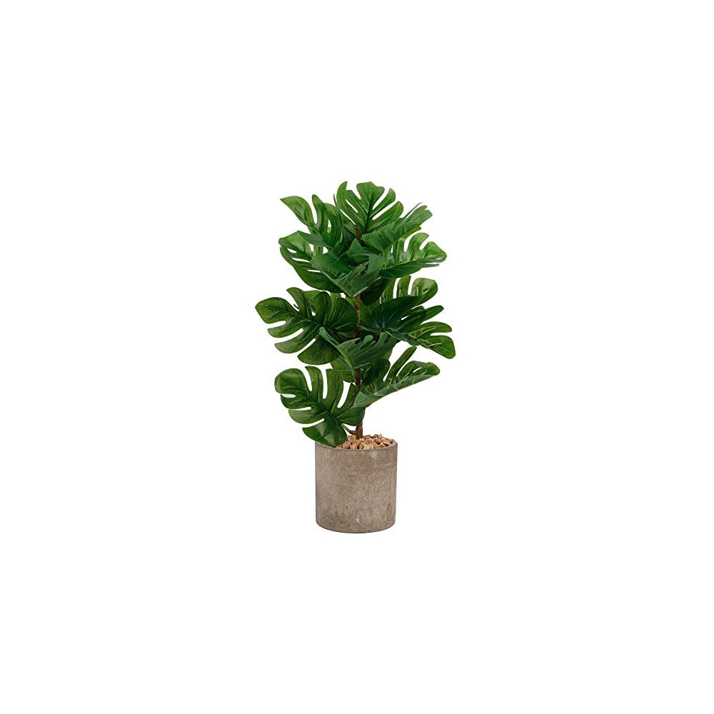 winemana 17 inches Artificial Potted Greenery Green Leaf Plants, Monstera Leaf Small Plants for Office Desk Indoor Outdoor Decoration (Emerald Green)