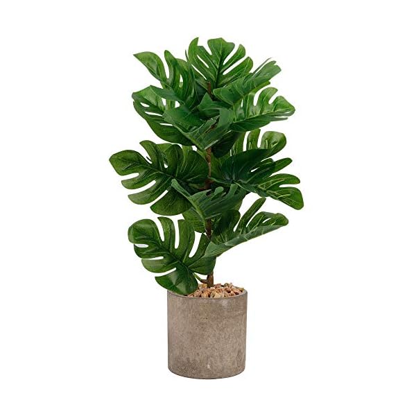 winemana 17 inches Artificial Potted Greenery Green Leaf Plants, Monstera Leaf Small Plants for Office Desk Indoor Outdoor Decoration (Emerald Green)