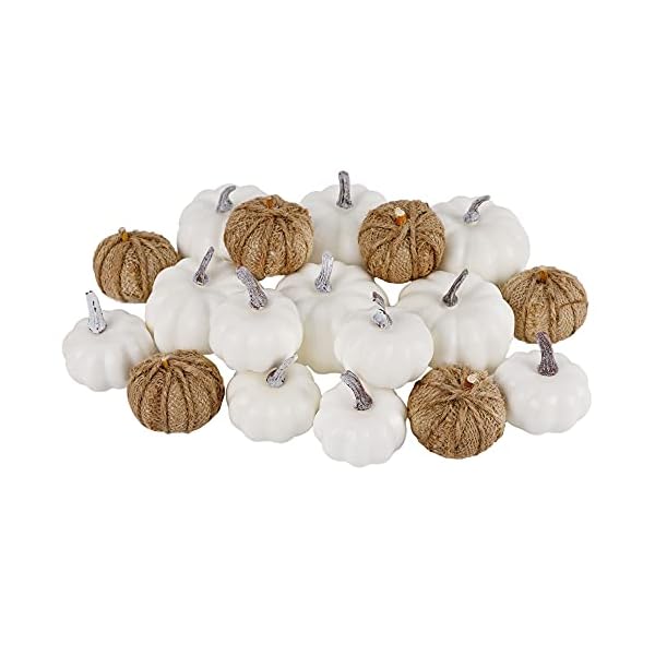 winemana 18 Pcs Thanksgiving Decorations Artificial Pumpkins, Set of 12 Foam Pumpkins and 6 Linen Pumpkins, 3 Measurements Fall Autumn Decor for Fireplace Kitchen Thanksgiving Party Harvest Day