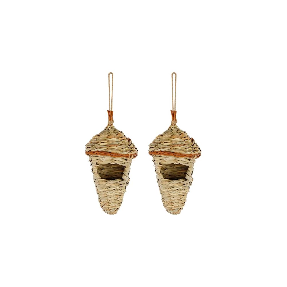 winemana 2 Pack Hanging Hummingbird Nest House, Durable Hand Woven Bird Hut, Made of Natural Grass, Perfect for Outdoor Garden Patio Lawn