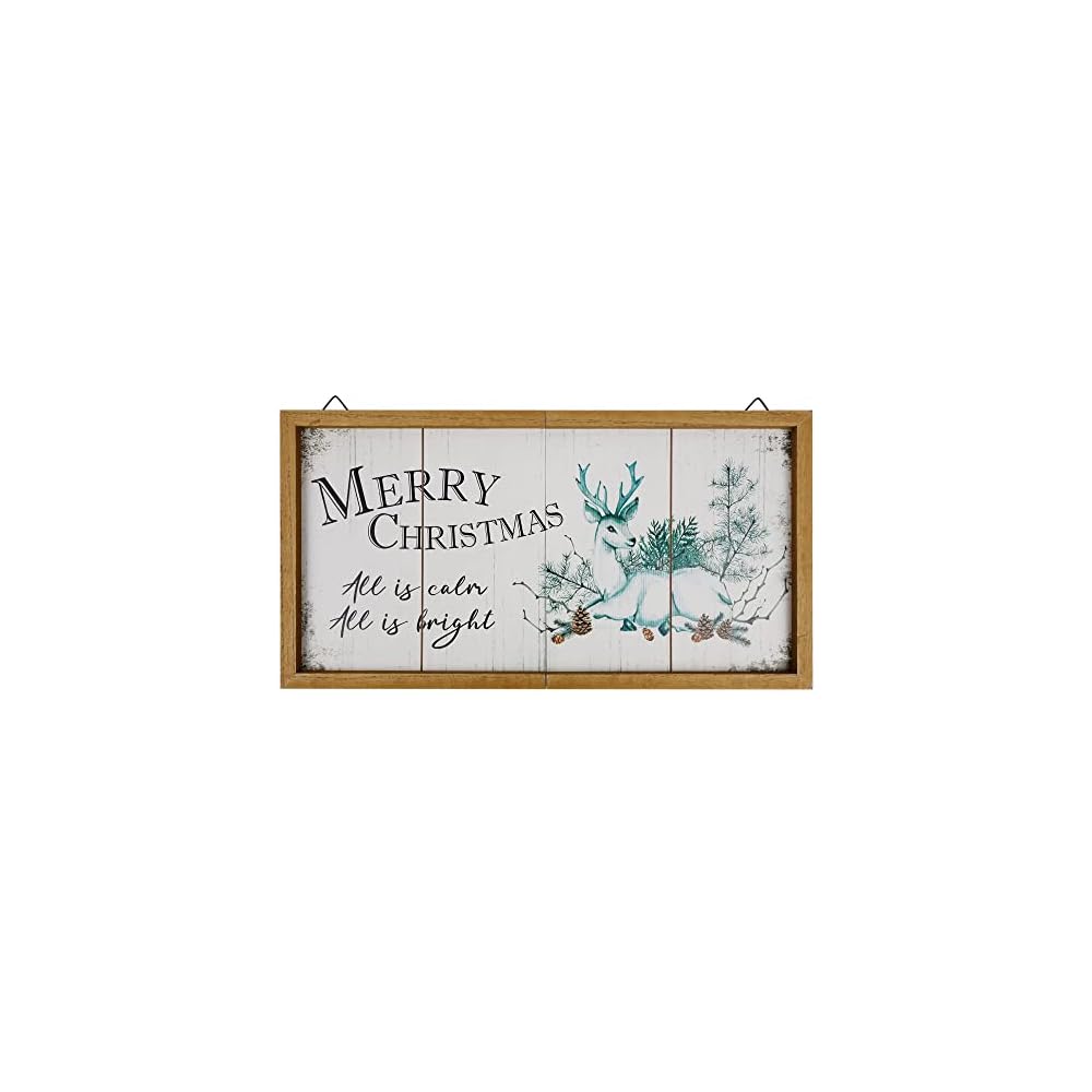 winemana Merry Christmas Wooden Sign Wall Decor, 20" x 10.4" Foldable Hanging Decorative Sign Christmas Decorations, Reindeer Wall Art for Home Kitchen Living Room Fireplace Indoor Holiday Decor