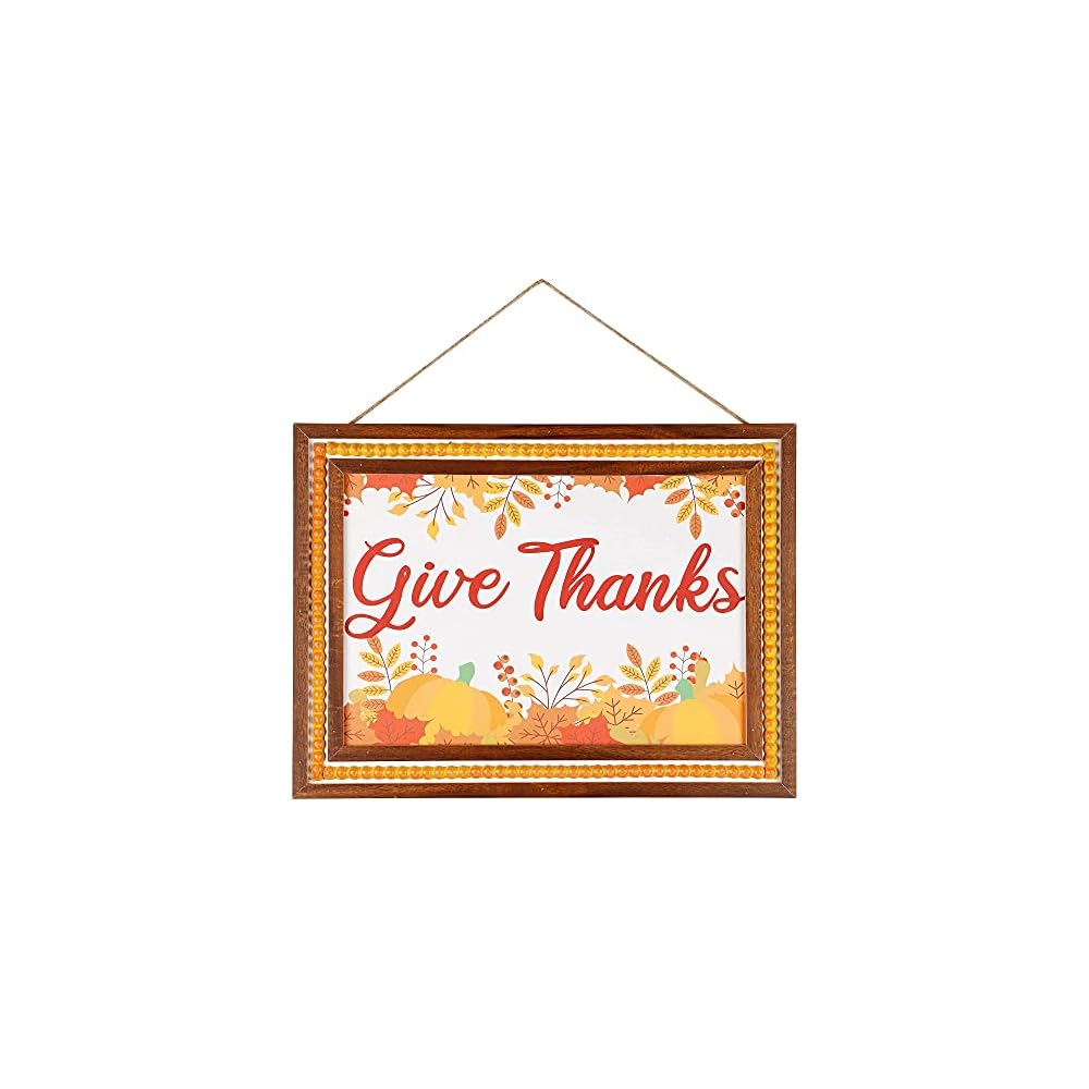 winemana Fall Wall Decor, Thanksgiving Decoration Wooden Sign, 15.4" x 11.4" Hanging Farmhouse Pumpkin Give Thanks Sign, Autumn Harvest Day Decor for Porch Door Home (Orange)