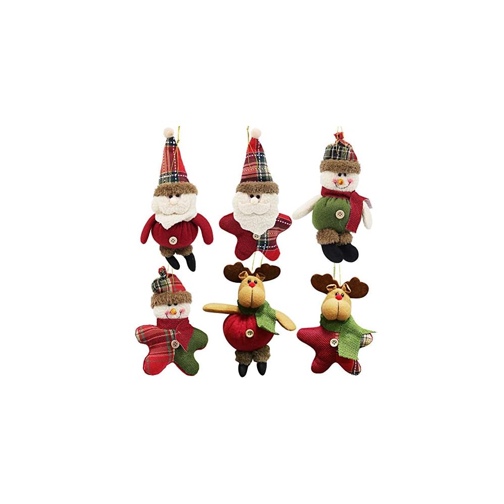 winemana Christmas Tree Ornaments Set for Xmas Home Party Decor, Christmas Hanging Snowman Elk Santa Claus Decorations, 6 Pcs (Red)