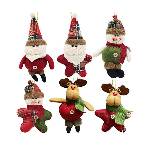 winemana Christmas Tree Ornaments Set for Xmas Home Party Decor, Christmas Hanging Snowman Elk Santa Claus Decorations, 6 Pcs (Red)