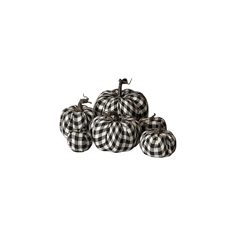 winemana 6 Pcs Thanksgiving Decorations Artificial Pumpkins, Different Sizes Vivid Fake Foam Pumpkin in Black&White Grid, Fall Decorations for Home Kitchen Table Indoor Outdoor Friendsgiving