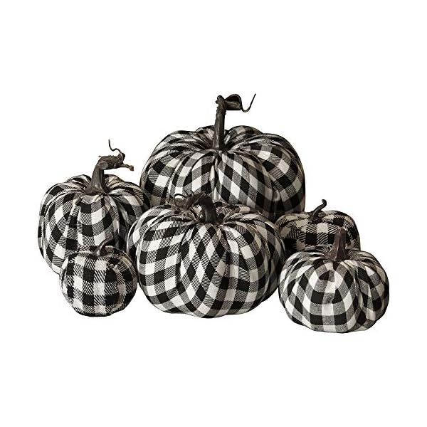 winemana 6 Pcs Thanksgiving Decorations Artificial Pumpkins, Different Sizes Vivid Fake Foam Pumpkin in Black&White Grid, Fall Decorations for Home Kitchen Table Indoor Outdoor Friendsgiving