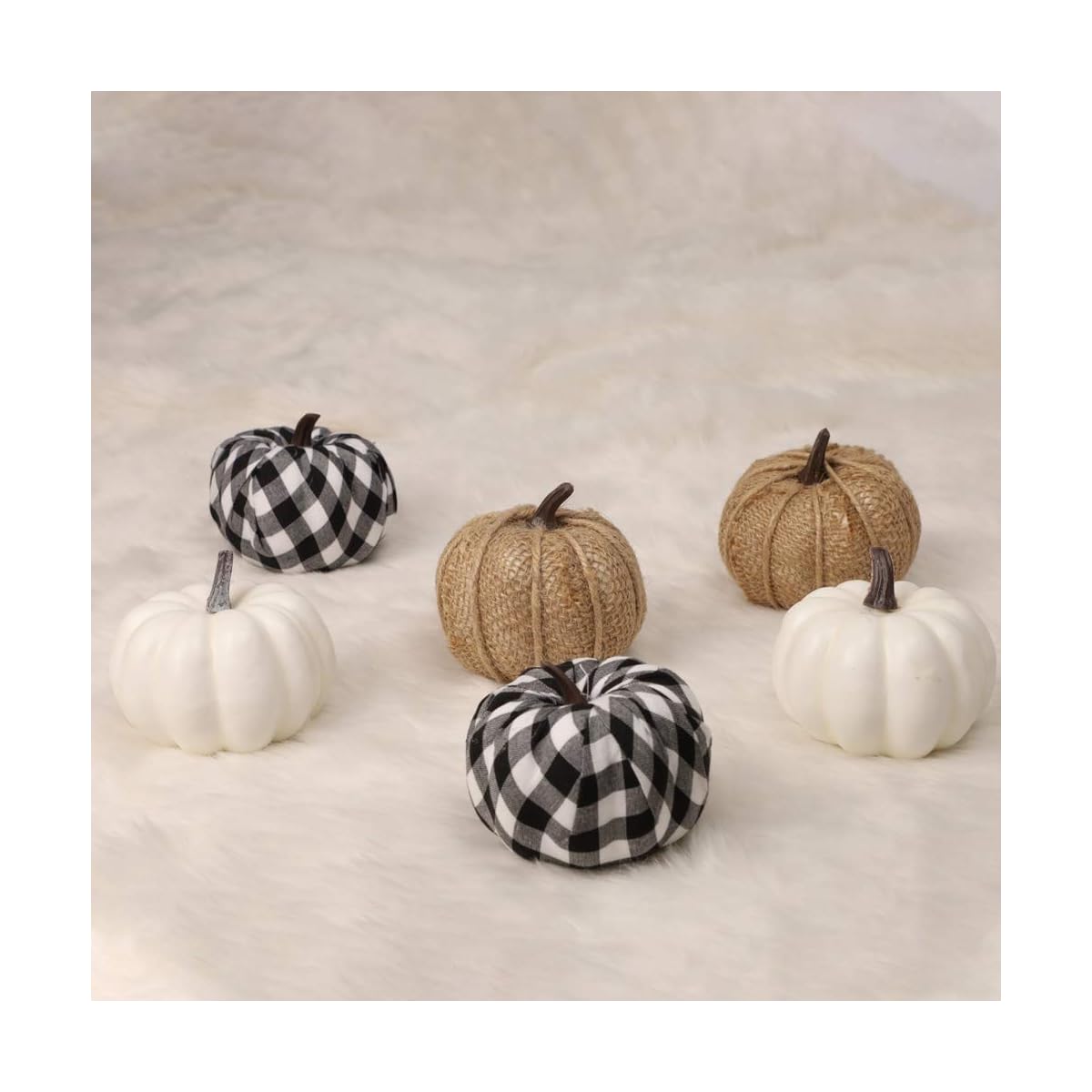 winemana 12 Pcs Thanksgiving Decorations Artificial Pumpkins, Mini White Pumpkins Burlap Lattice Pattern Pumpkins, Fall Decorations for Home Kitchen Table Indoor Outdoor Friendsgiving - 细节图 3