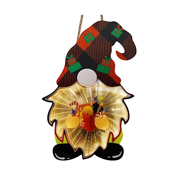 winemana Christmas Decorations Door Sign, 12" x 8" Santa Gnome with LED Lights, Xmas Hanging Sign with Infinity Mirror Tunnel Lights for Window Front Door Wall Indoor Outdoor Party