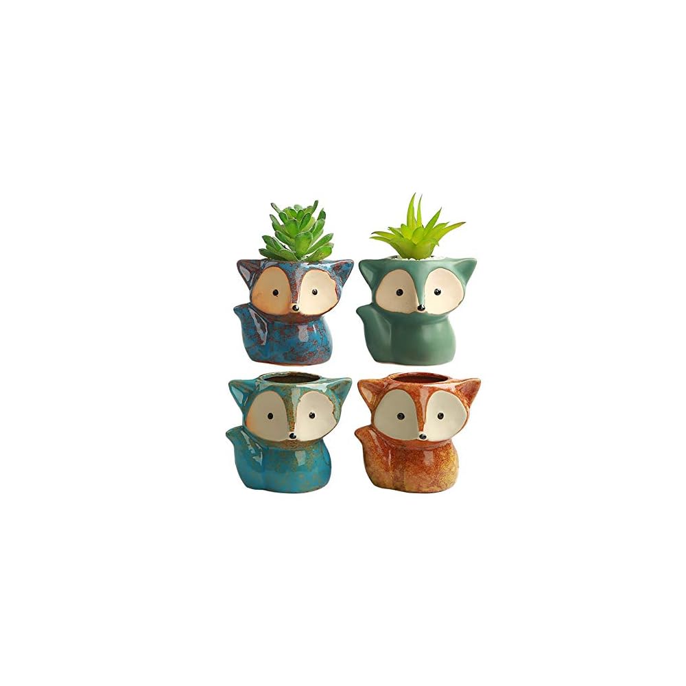 winemana Set of 4 Germination Trays Succulent Pots, Fox Shaped Flowerpot, Colorful Bonsai Planter Container
