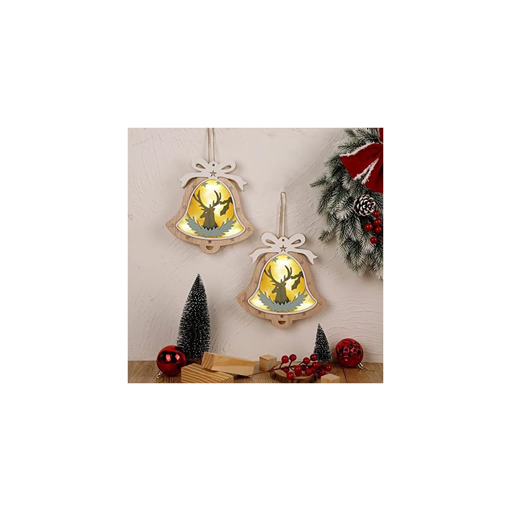 winemana 2 Pack Christmas Jingle Bell Ornaments, 8" x 7.5" Christmas Wall Decor Lighted Jingle Bells with Reindeer, Perfect Decoration for Christmas Tree Home Wall Door Xmas Party