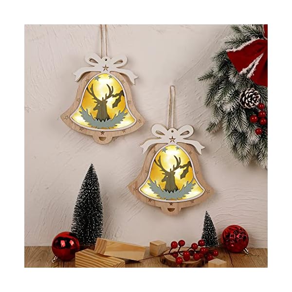 winemana 2 Pack Christmas Jingle Bell Ornaments, 8" x 7.5" Christmas Wall Decor Lighted Jingle Bells with Reindeer, Perfect Decoration for Christmas Tree Home Wall Door Xmas Party