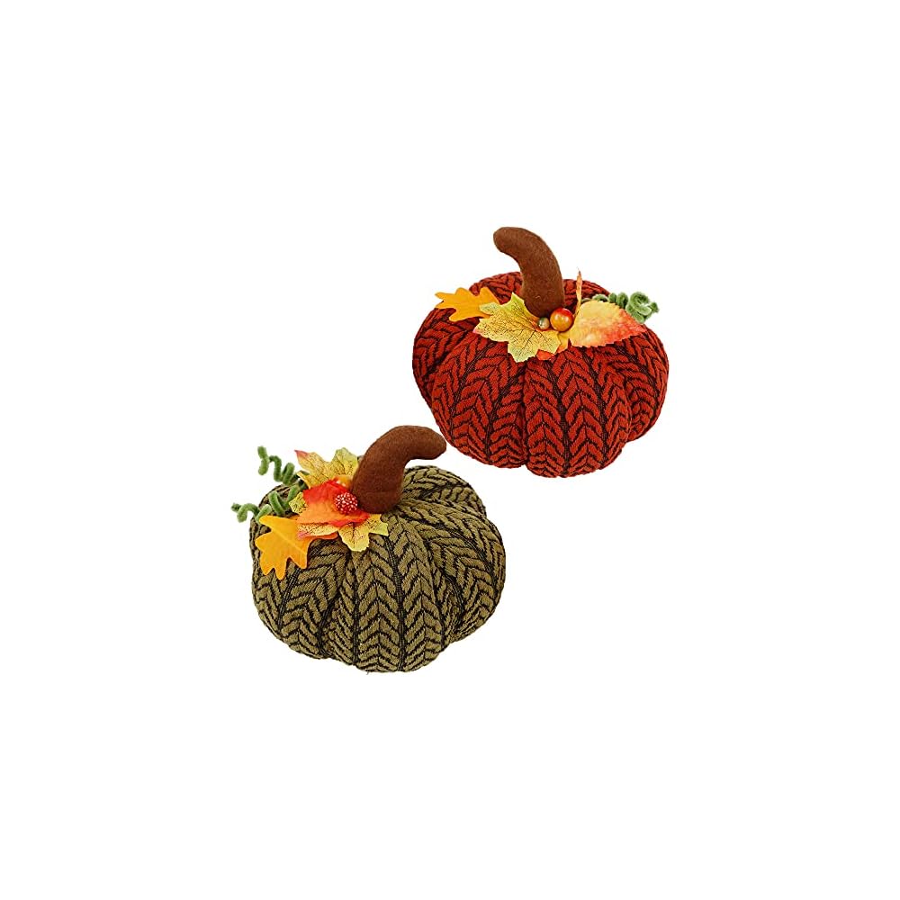 winemana Thanksgiving Decorations 2 Pack Artificial Pumpkins, Knit Wool Pumpkin Large Tabletop Centerpieces for Autumn Fall Home Kitchen Office