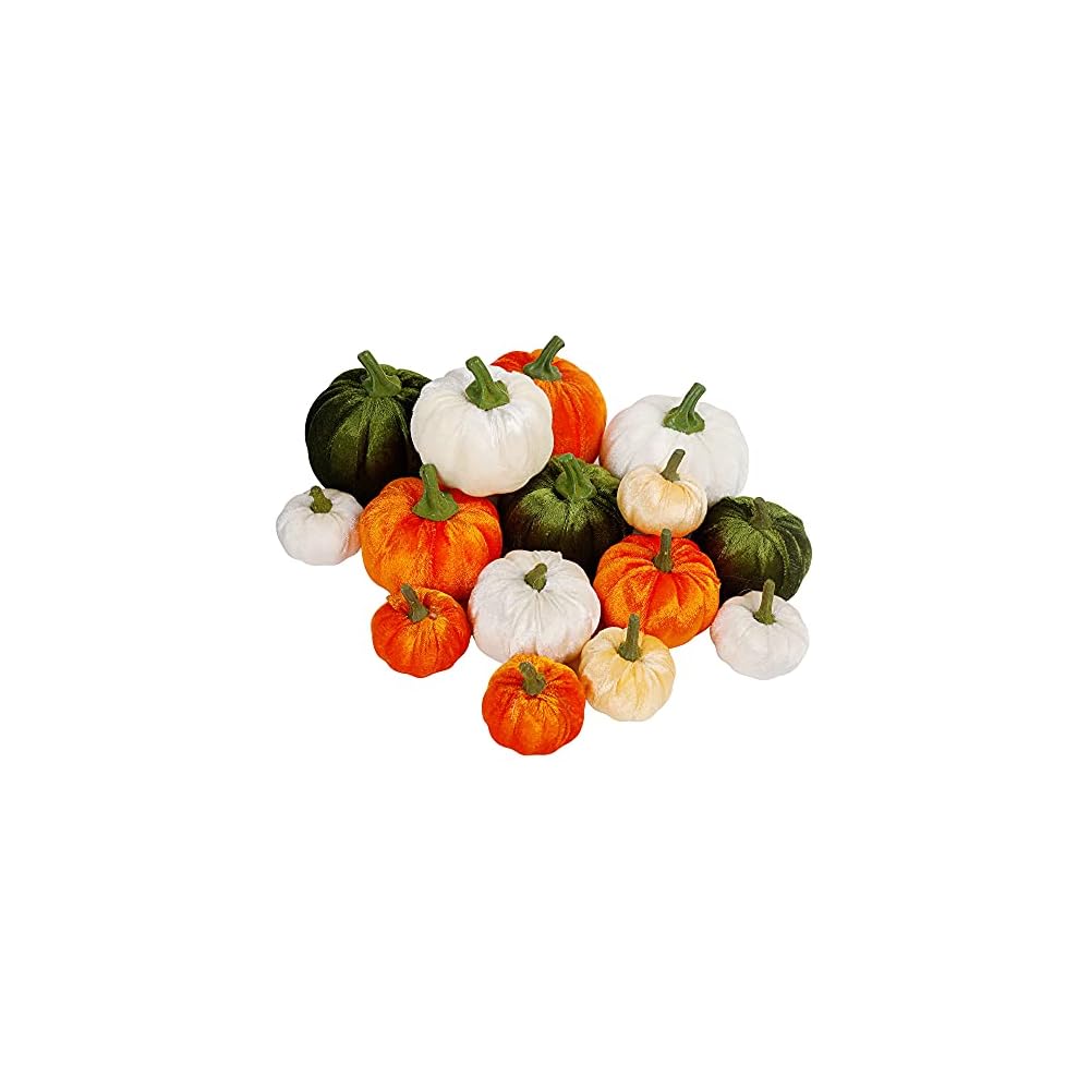 winemana Thanksgiving Artificial Pumpkins Set of 15 Mini Faux Pumpkin Velvet Assorted Sizes Fall Harvest Décor for Home Indoor Table Photo Props