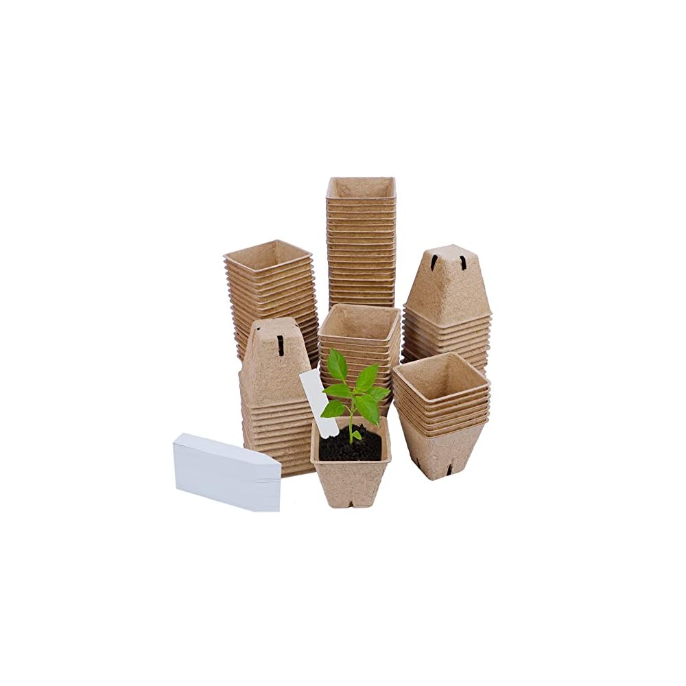 winemana 100 Pack 2.4" Seed Starter Tray Kit, Biodegradable Peat Pots for Seedling with 100 Plant Labels, Plant Garden Germination Tray for Flower Vegetables Succulents