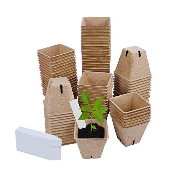 winemana 100 Pack 2.4" Seed Starter Tray Kit, Biodegradable Peat Pots for Seedling with 100 Plant Labels, Plant Garden Germination Tray for Flower Vegetables Succulents
