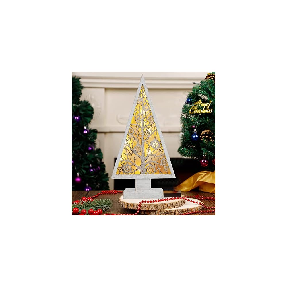DR.DUDU Christmas Table Decorations, Christmas Tree with Hollow Star Lights Ornament, 16" x 8" Xmas Lighted Metal Tabletop Centerpiece Holiday Decor for Indoor Home Kitchen Room Office