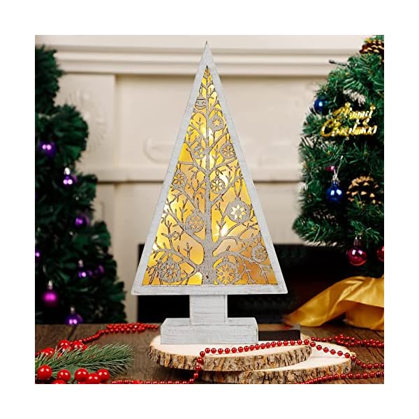 DR.DUDU Christmas Table Decorations, Christmas Tree with Hollow Star Lights Ornament, 16" x 8" Xmas Lighted Metal Tabletop Centerpiece Holiday Decor for Indoor Home Kitchen Room Office