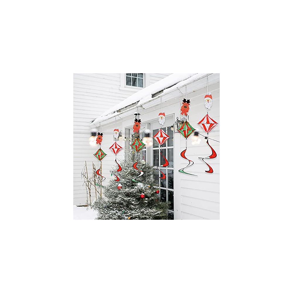 winemana Christmas Outdoor Hanging Decorations, Set of 6 Wind Spiral Windsock Spinner with Santa Claus Reindeer, Xmas Ornament for Indoor Outside Tree Porch Garden Front Yard Lawn