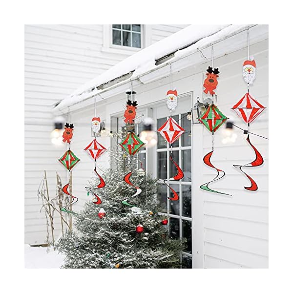 winemana Christmas Outdoor Hanging Decorations, Set of 6 Wind Spiral Windsock Spinner with Santa Claus Reindeer, Xmas Ornament for Indoor Outside Tree Porch Garden Front Yard Lawn