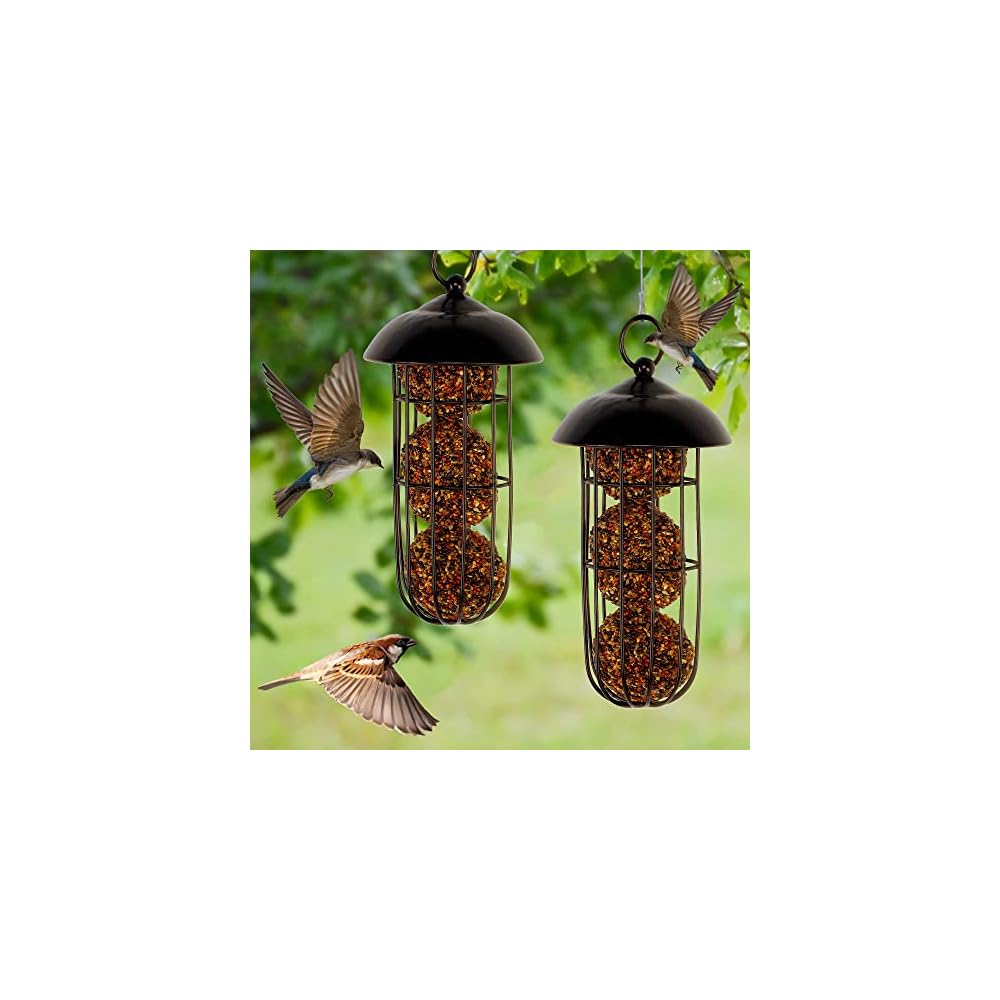winemana Set of 2 Outdoor Wild Bird Feeder, Squirrel Proof, Hanging Fat Ball Holder Metal Feeding Tool for Birds