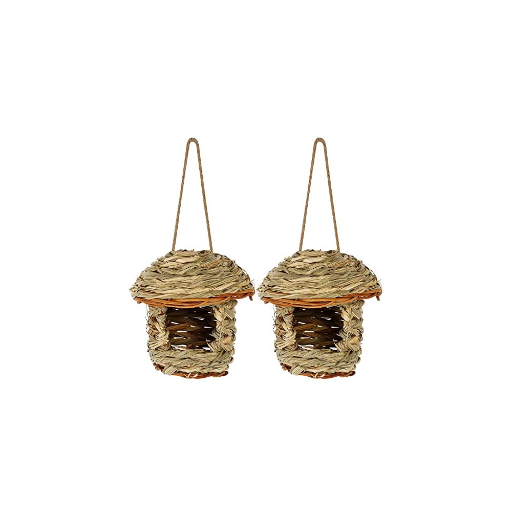 winemana 2 Pack Hanging Hummingbird Nest House, Durable Hand Woven, Made of Natural Grass, Perfect for Outdoor Garden Patio Lawn Office Indoor