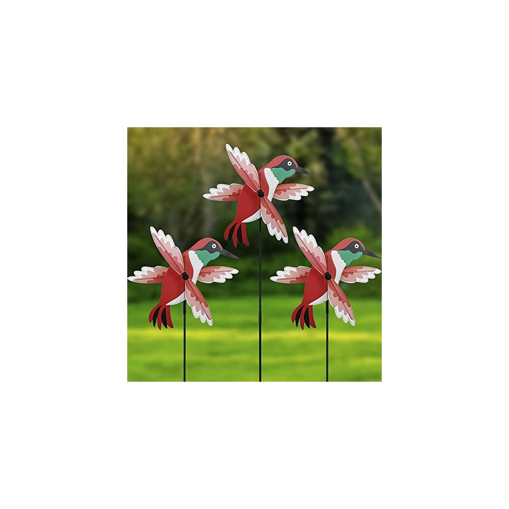 winemana 3 Pcs Garden Decor Pinwheels, 43 Inch Hummingbird Wind Spinner with Garden Stakes, Large Decorative Pinwheels Windmill for Garden Yard Lawn Backyard Outdoor Decorations