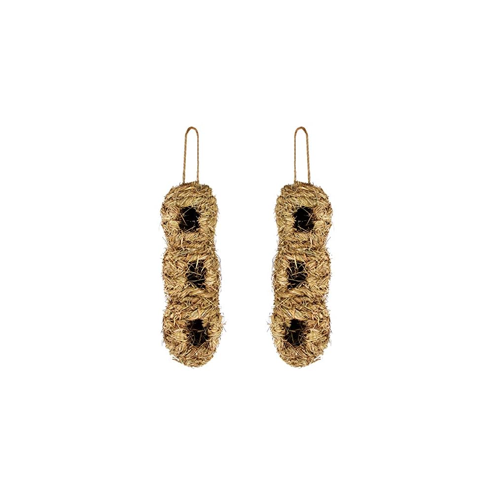 winemana Hand Woven Hummingbird House, Set of 2 Bird Hut 12" x 4", Outside Grass Hanging Bird Hut, Hanging Hummingbird Houses with 3 Holes