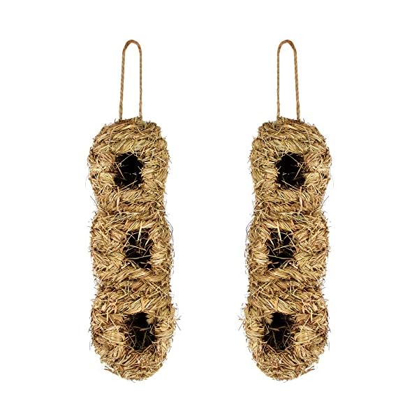 winemana Hand Woven Hummingbird House, Set of 2 Bird Hut 12" x 4", Outside Grass Hanging Bird Hut, Hanging Hummingbird Houses with 3 Holes