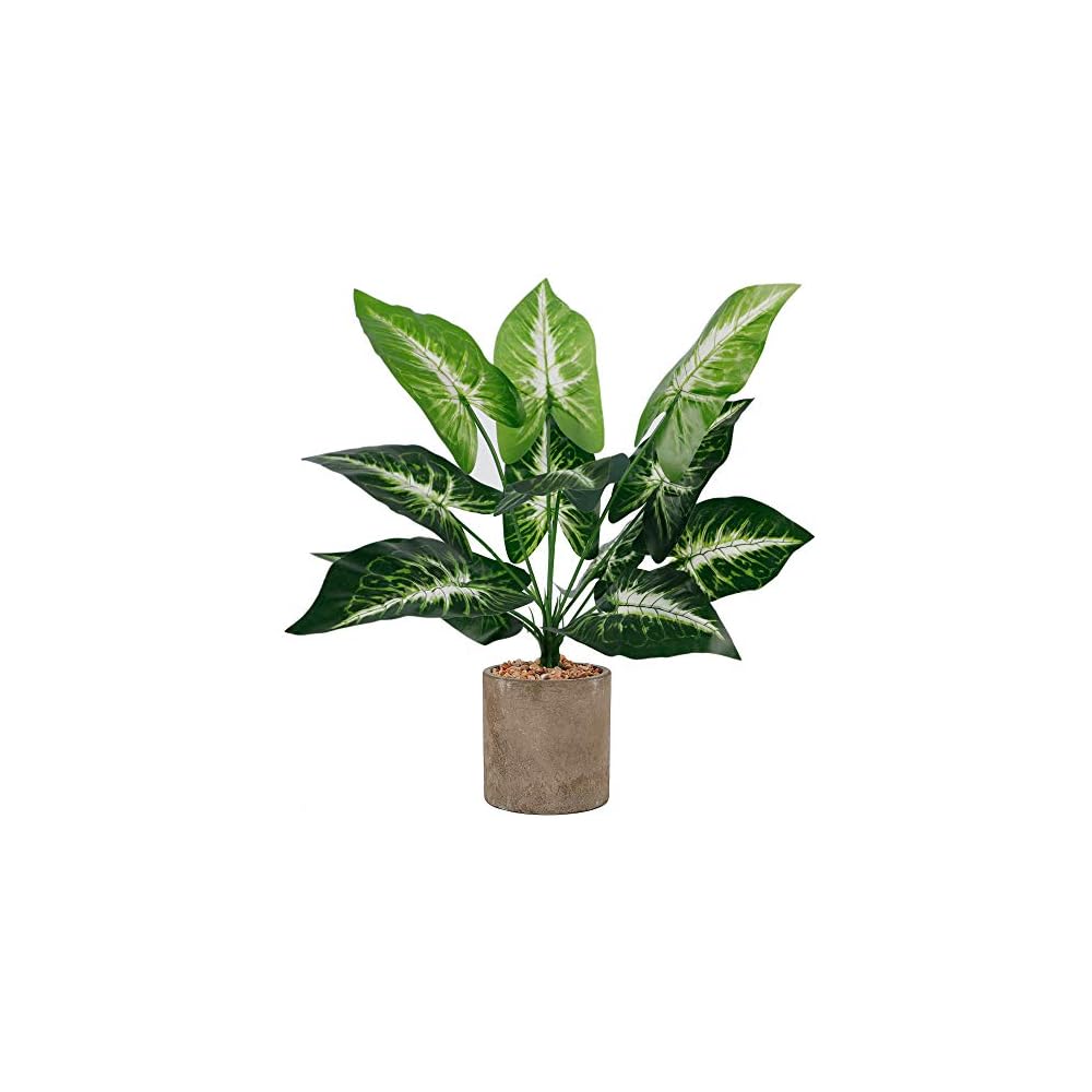 winemana 18" Artificial Potted Green Leaf Plants in Pot, Fake Small Houseplants for Indoor, Home, Living Room, Office, Tabletop, Desk