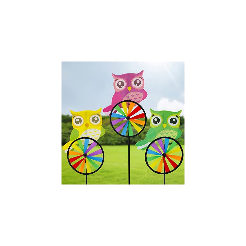 winemana 3 Pcs Garden Wind Spinner, 26 Inch Owl Pinwheels Animal Wind Spinners, Outdoor Decorations Pinwheel Windmill for Outside Garden Yard Lawn Spring Decor