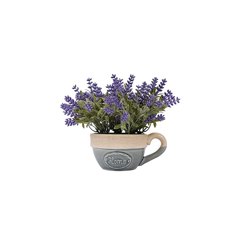 winemana Artificial Lavender Plant in Pot, Purple Faux Silk Floral Arrangements for Kitchen, Office, Weddings, Rustic Home Décor Indoor Outdoor Centerpieces (Dark Purple)