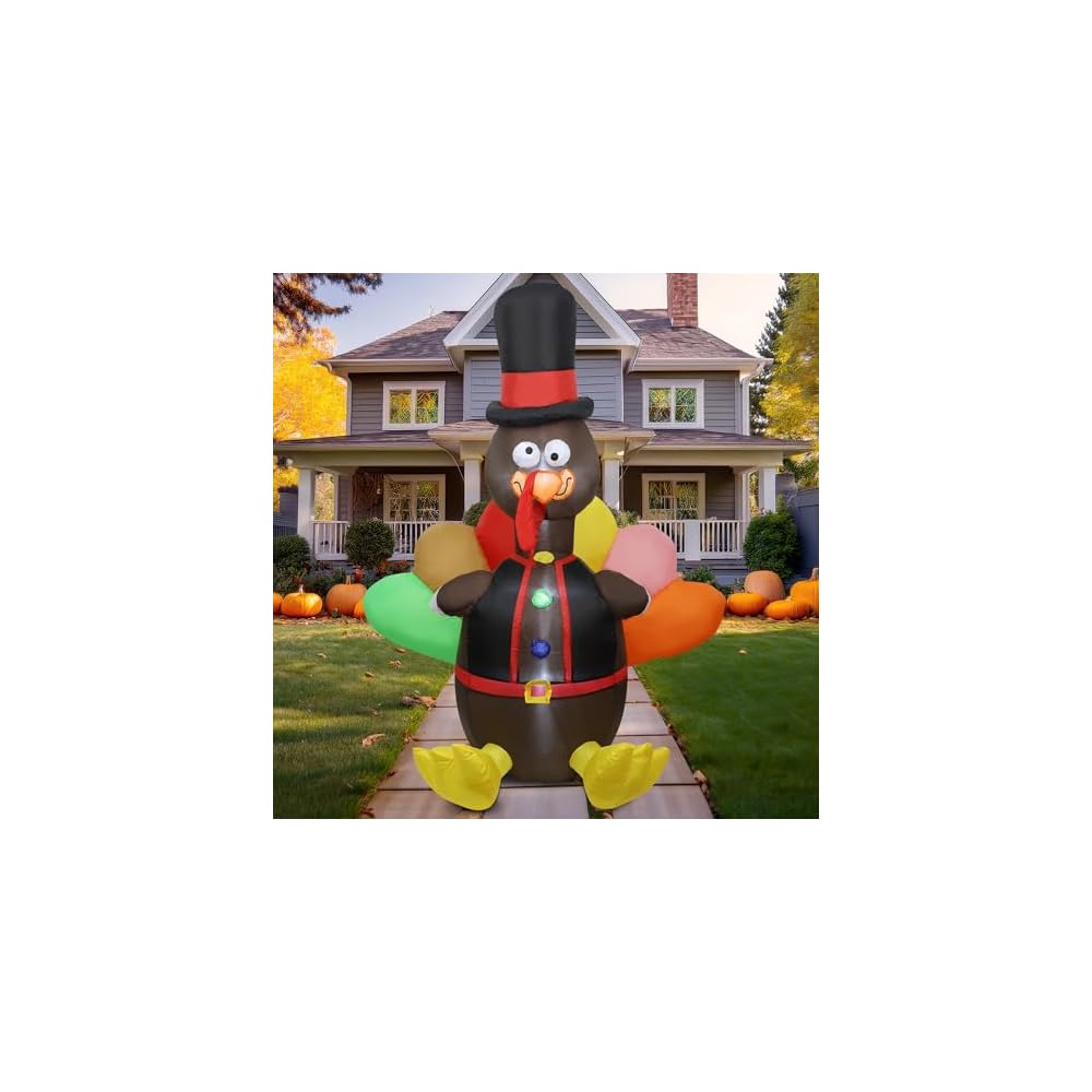 WINEMANA 6 FT Thanksgiving Inflatable Turkey, Blow up Lighted Turkey Decor with LED Lights for Indoor Outdoor Yard Garden Thanksgiving Decoration