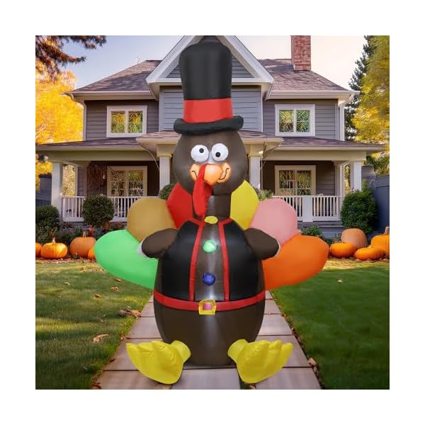 WINEMANA 6 FT Thanksgiving Inflatable Turkey, Blow up Lighted Turkey Decor with LED Lights for Indoor Outdoor Yard Garden Thanksgiving Decoration