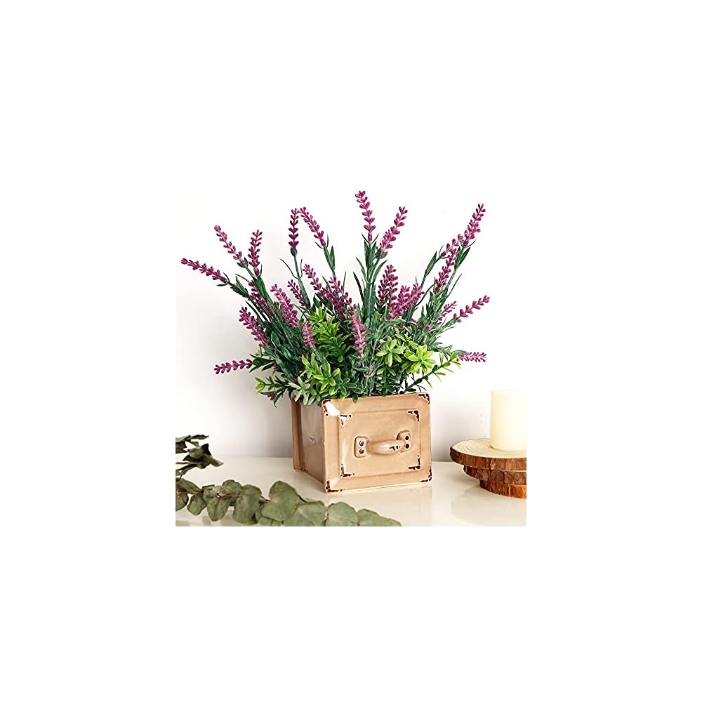 winemana Artificial Lavender Plant in Pot, 10" x 4" x 4" Purple Faux Silk Floral Arrangements for Kitchen Office Weddings Rustic Home Décor Indoor Outdoor Centerpieces (Light Pink)