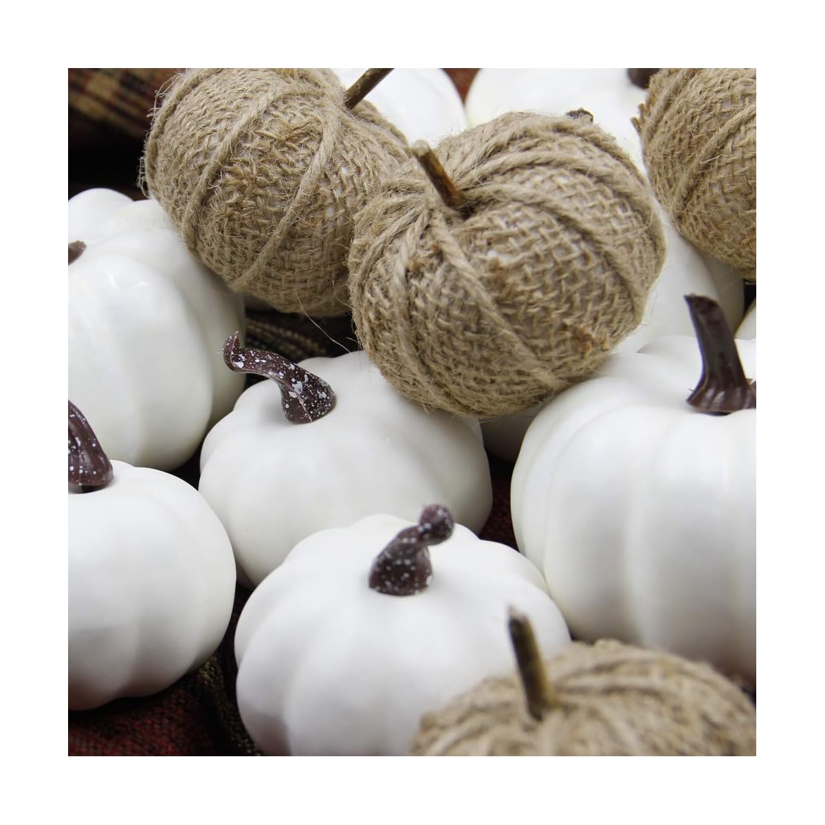 winemana 18 Pcs Thanksgiving Decorations Artificial Pumpkins, Set of 12 Foam Pumpkins and 6 Linen Pumpkins, 3 Measurements Fall Autumn Decor for Fireplace Kitchen Thanksgiving Party Harvest Day - detail image 2