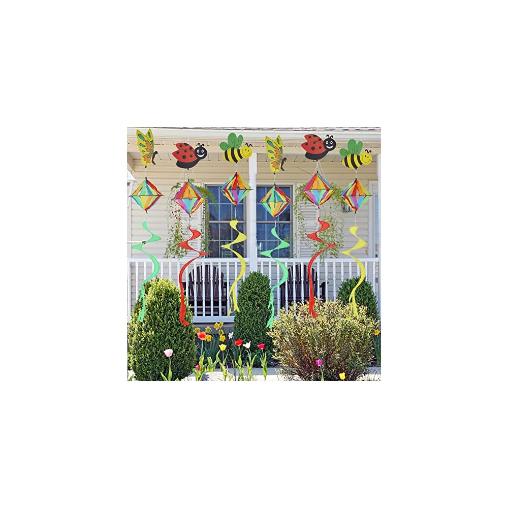 winemana 4 FT Wind Spinner Outdoor Hanging Decorations, Set of 6 Wind Spiral Butterfly Bee Ladybug Wind Twister for Yard Garden Lawn Porch Spring Decor