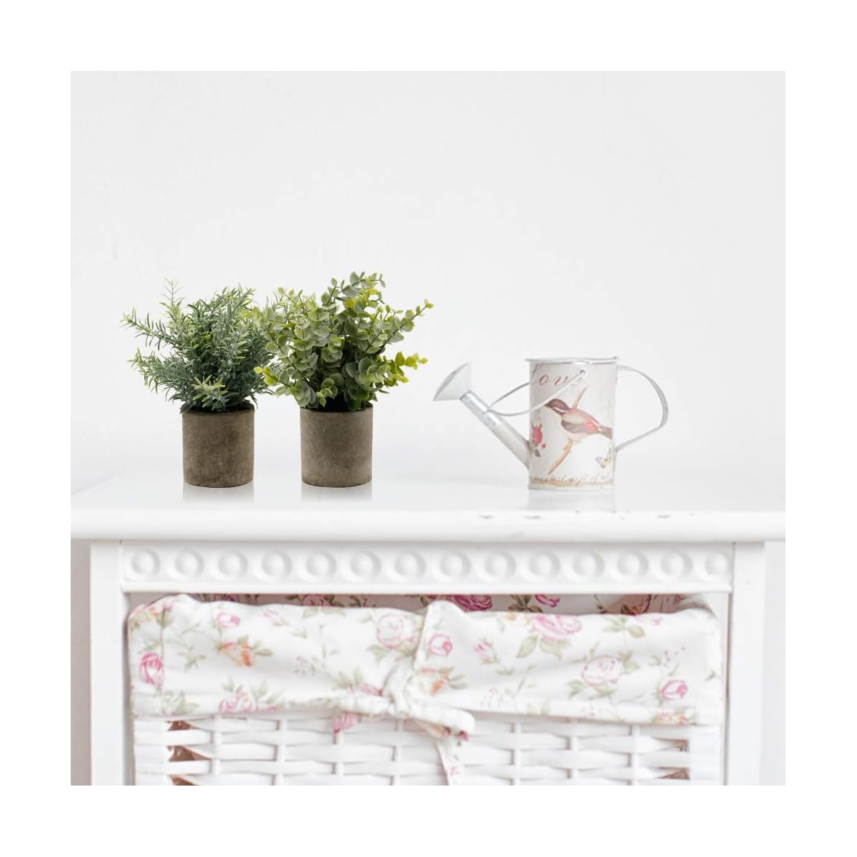 Zcaukya Small Potted Artificial Plants, Artificial Eucalyptus Plants Fake Rosemary Carnation Caronation 9.5" Plastic Greenery Plants for Home Office Garden Decor, Indoor & Outdoor, Set of 3 - detail image 6