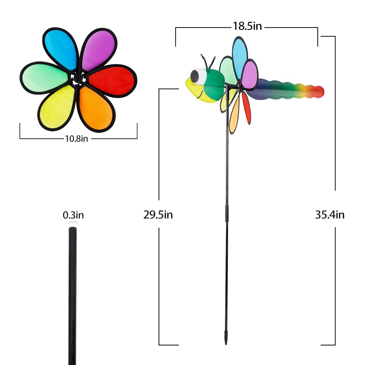 winemana 3 Pcs Garden Decor Wind Spinner, 35 Inch 3D Dragonfly Pinwheels Windmill with Garden Stakes, Outdoor Pinwheel for Yard Garden Lawn Spring Party Decorations - detail image 1