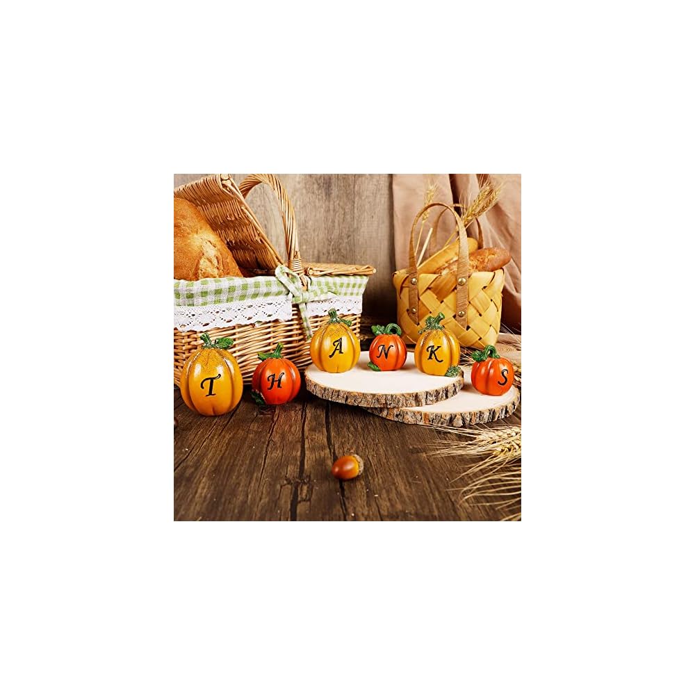 winemana Thanksgiving Pumpkins Set of 6, Fall Decor Resin Pumpkin, Thanks Tabletop Centerpieces Tiered Tray Decorations for Home Table Kitchen Office (Yellow)