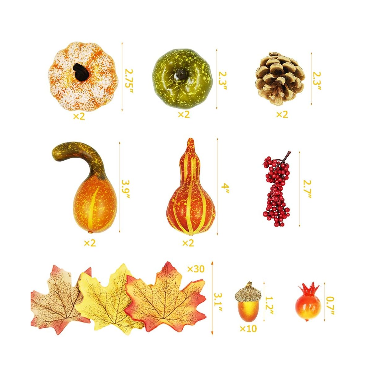 winemana 57pcs Fall Decorations for Home - Small Pumpkins for Decorating with Fake Leaves, Gourds & Pinecones -Thanksgiving Decor for Table Centerpiece Indoor Room Autumn Harvest Decor - detail image 2