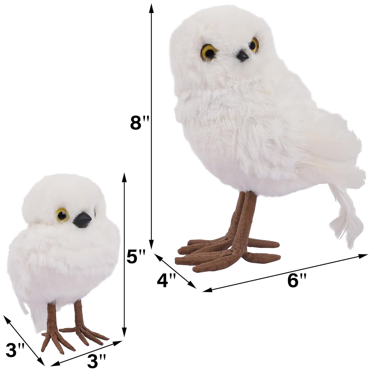 winemana Winter Decorations White Owl Figurine, Set of 2 Christmas Furry Owls Ornaments, Holiday Decor Table Decorations for Home Party - imagen de detalle 2