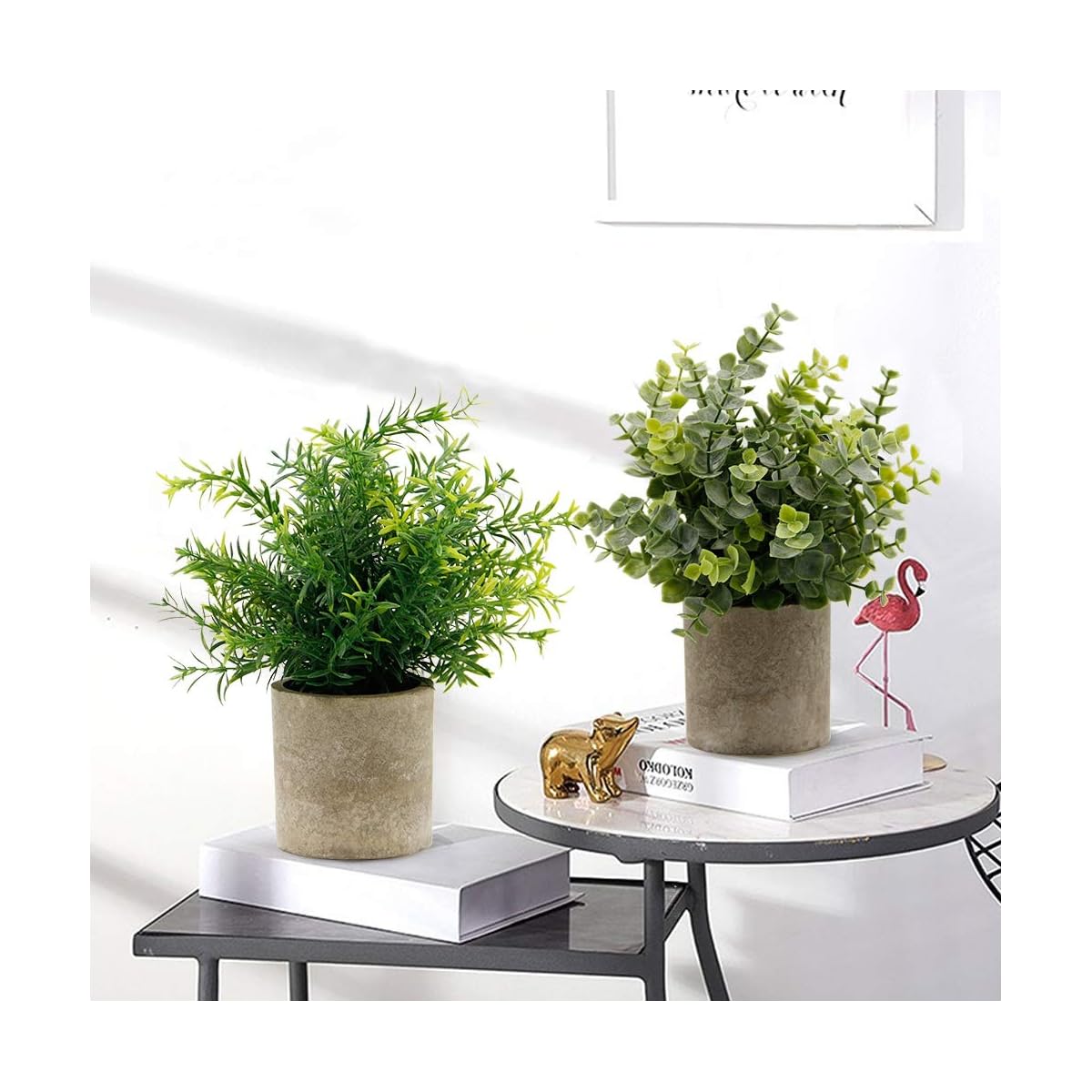 Zcaukya Small Potted Artificial Plants, Artificial Eucalyptus Plants Fake Rosemary 9.5" Plastic Greenery Plants for Home Office Garden Decor, Indoor & Outdoor, Set of 3 (White) - 细节图 3