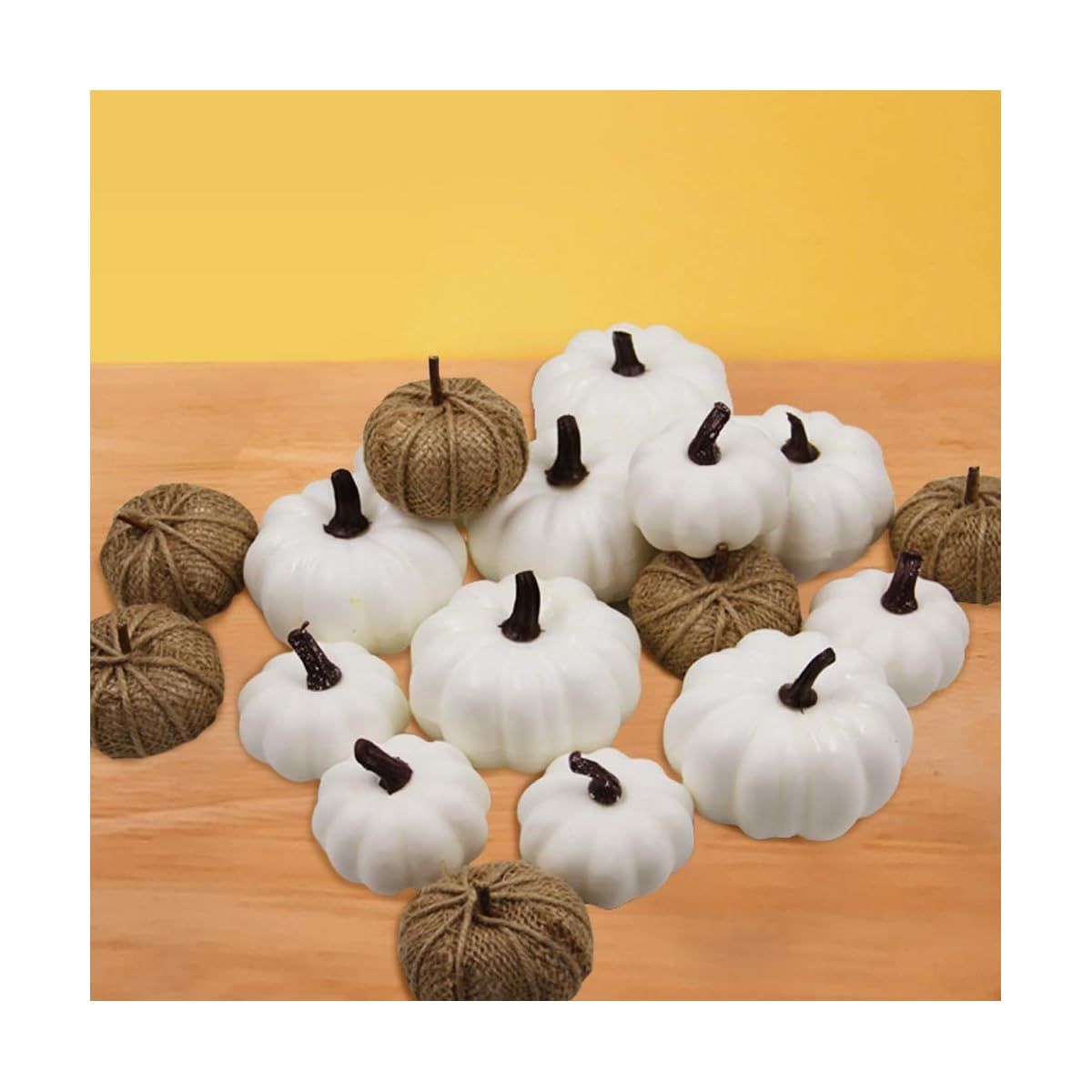 winemana 18 Pcs Thanksgiving Decorations Artificial Pumpkins, Set of 12 Foam Pumpkins and 6 Linen Pumpkins, 3 Measurements Fall Autumn Decor for Fireplace Kitchen Thanksgiving Party Harvest Day - detail image 5