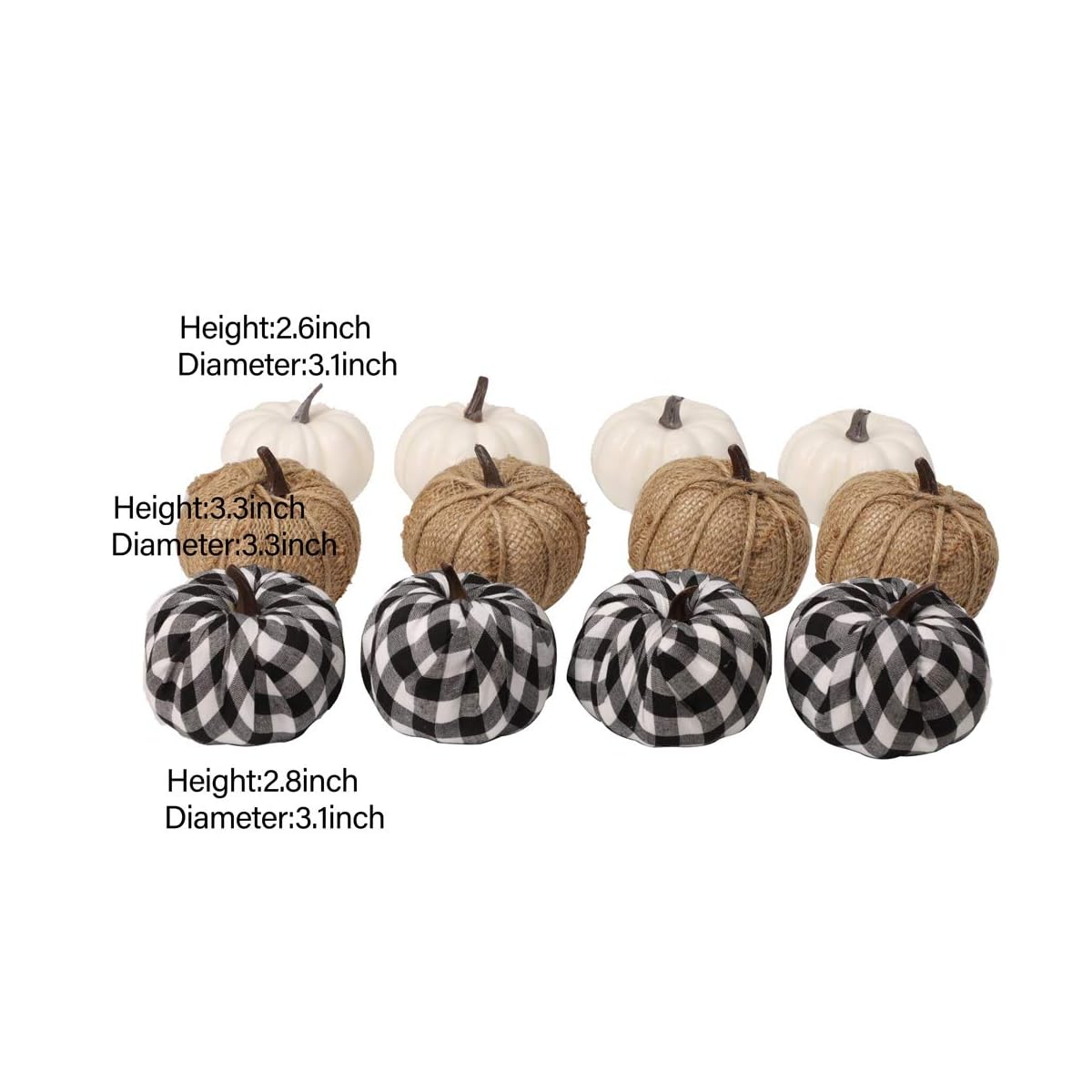 winemana 12 Pcs Thanksgiving Decorations Artificial Pumpkins, Mini White Pumpkins Burlap Lattice Pattern Pumpkins, Fall Decorations for Home Kitchen Table Indoor Outdoor Friendsgiving - 细节图 2