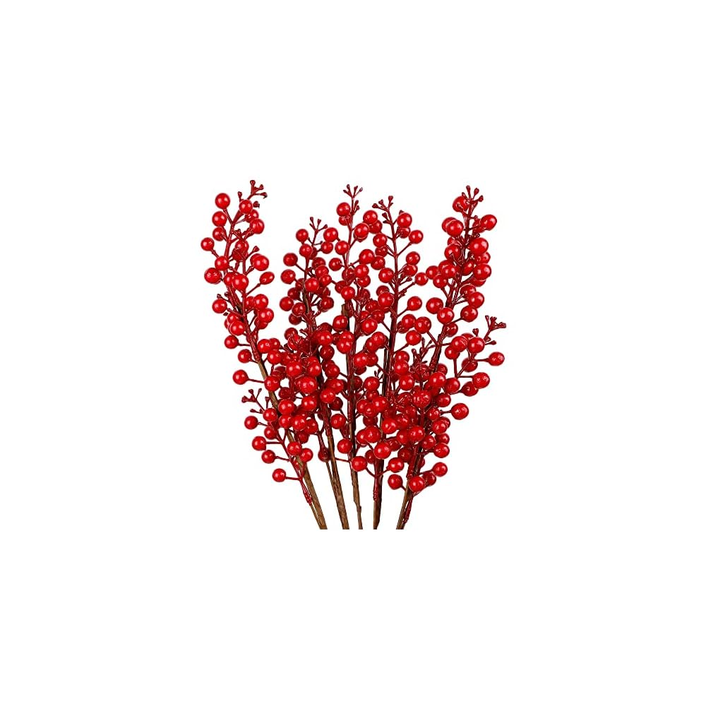 winemana 5 Pcs 19" Christmas Red Berries Stems, Picks for DIY Crafts Wreath Garland Christmas Ornaments Vase Decor