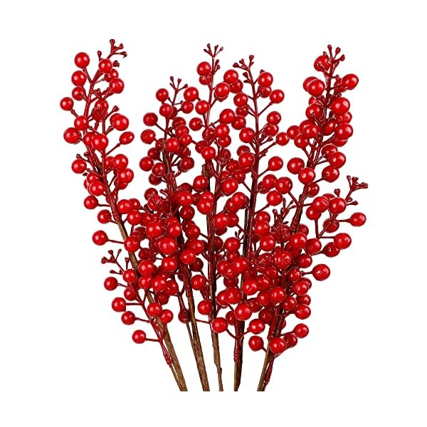 winemana 5 Pcs 19" Christmas Red Berries Stems, Picks for DIY Crafts Wreath Garland Christmas Ornaments Vase Decor
