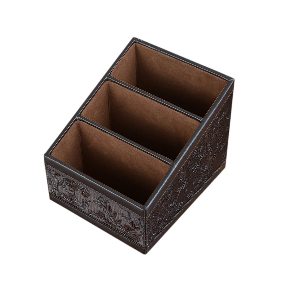 Maggift PU leather Remote Control Holder,3 Slot Remote Control Organizer Brown - detail image 1